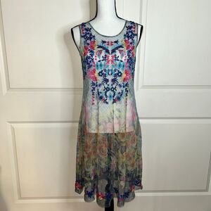 🟢 Johnny Was Biya Sheer Embroidered Mesh Floral Dress Boho Festival XS